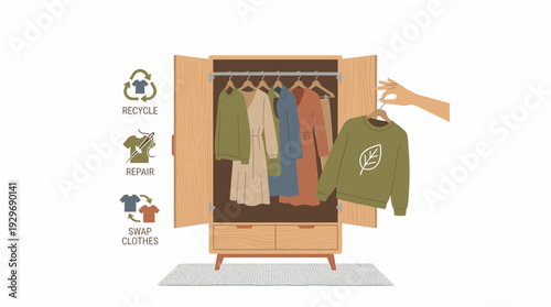 Sustainable Fashion Practices Including Recycling Repairing and Swapping Clothes for an Eco Friendly Wardrobe Concept