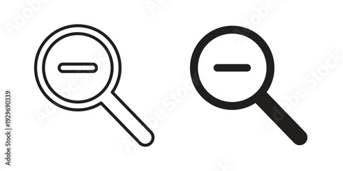 Zoom out icons vector glyph and thin line. Black icons