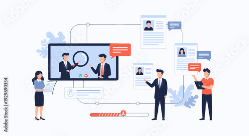 Recruitment Team Conducting Online Interviews and Reviewing Candidate Resumes for Remote Job Positions
