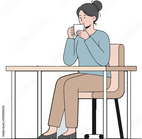 Woman relaxing on sofa with tea and smartphone