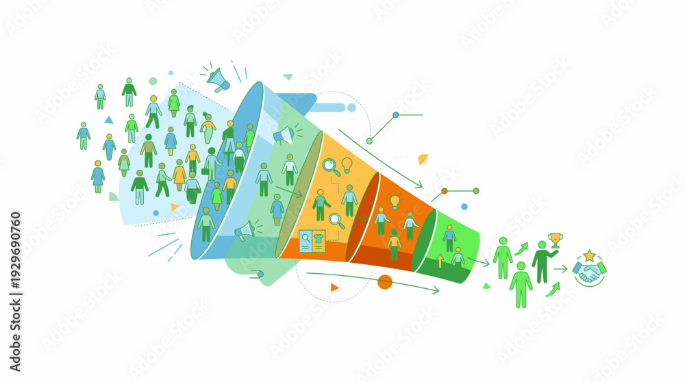 Fototapeta premium Business Marketing Funnel Converting Diverse People into Customers and Partners with Achievement