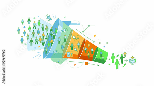 Business Marketing Funnel Converting Diverse People into Customers and Partners with Achievement
