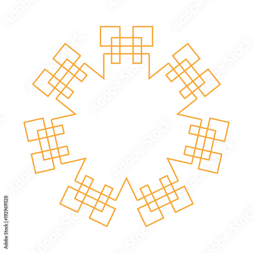 Minimalist orange geometric circular pattern of interconnected squares