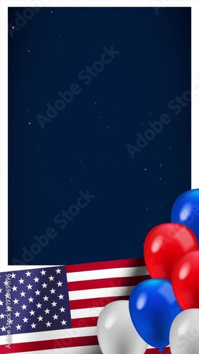 Vertical USA Celebration News Background. Diagonal Split with Patriotic Balloons and Bunting for 4th of July Headlines and Event Announcements