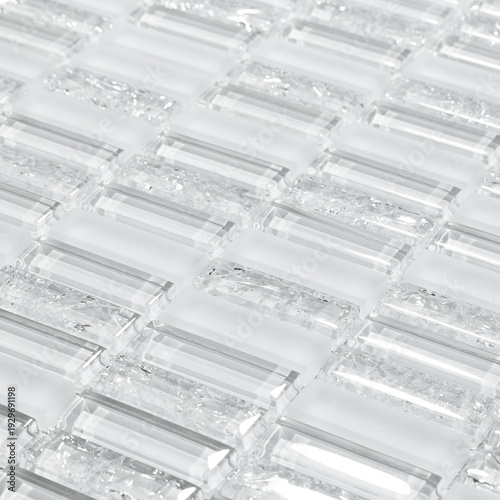 Diagonal White Glass Mosaic Tile with Frosted and Cracked Effect