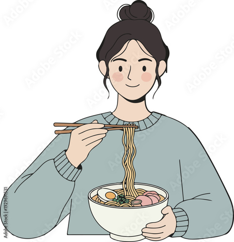 Happy woman enjoying tea while reading and using phone