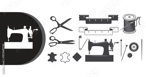 Sewing tools and equipment collection for fashion design