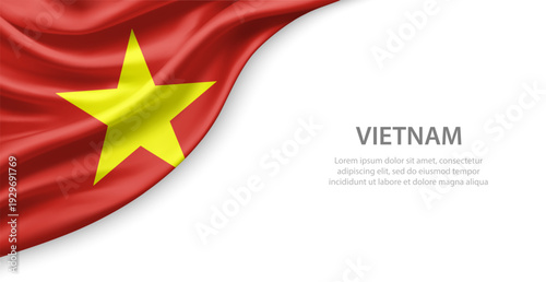 Vietnam Waving National Flag Template Background With Copy Space