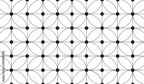 Striking geometric pattern in black and white, featuring circles and dots arranged in a clean, modern, and minimalist design for backgrounds.