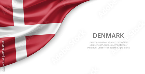 Denmark Waving National Flag Template Background With Copy Space