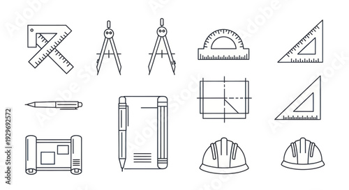 Architectural Tools and Plans Vector Icons: Design, Engineering, Drafting
