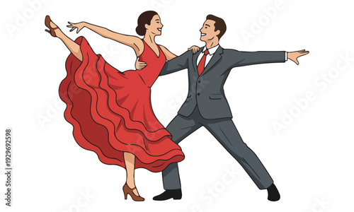 Dancing Couple in Formal Attire Performing Latin Ballroom Dance