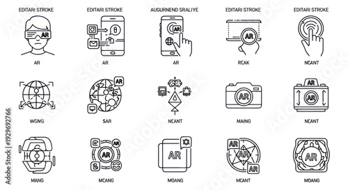 Augmented Reality Icon Set: AR Technology, VR, Technology, Gadgets, Future
