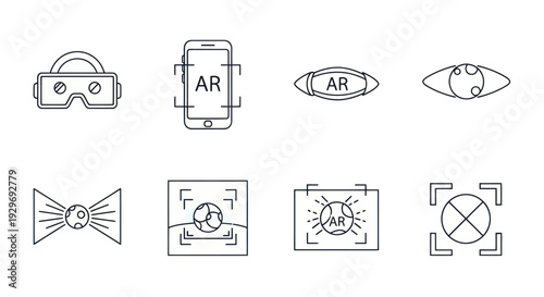 Augmented Reality Icons Set: VR Goggles, Smartphone AR, Eye, Vision, Futuristic Technology