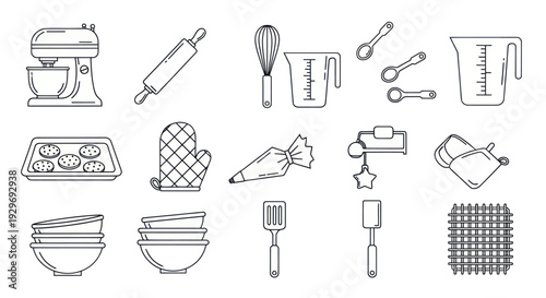 Baking Utensils Collection: Kitchen Tools Icons Set