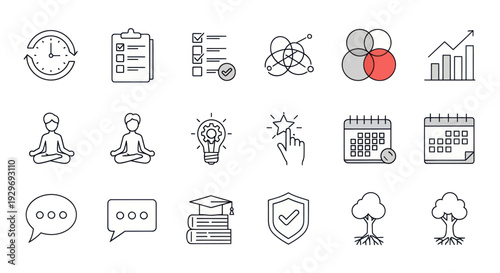 Business Icons: Planning, Strategy, Education, Growth, Ideas, Time Management