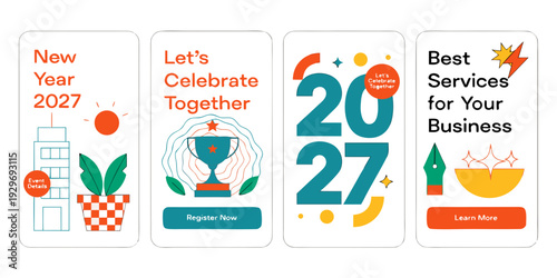 New Year 2027 Business Banners – Modern Corporate Celebration Designs, Colorful Event Graphics & Promotional Templates for Branding, Marketing, and Professional Services