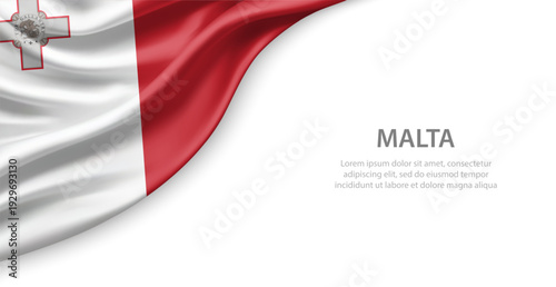 Malta Waving National Flag Template Background With Copy Space