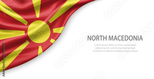 North Macedonia Waving National Flag Template Background With Copy Space