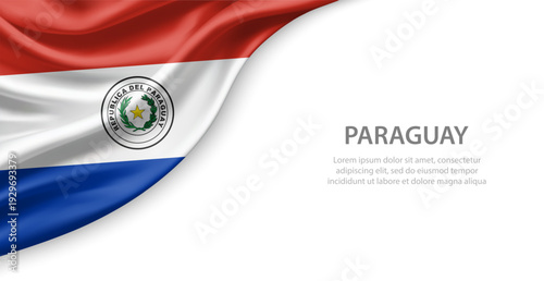 Paraguay Waving National Flag Template Background With Copy Space