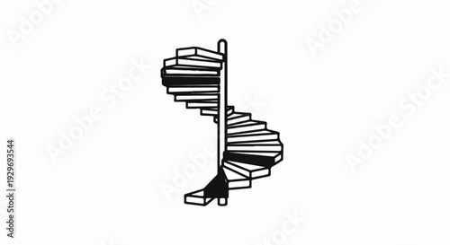 Stylized black and white spiral staircase against a plain white background