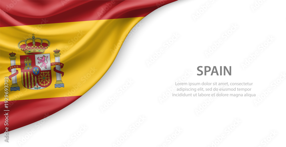 Obraz premium Spain Waving National Flag Template Background With Copy Space