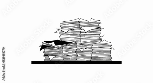Black and white illustration of a large stack of papers