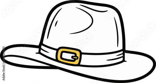 Stylized, simple illustration of a pilgrim hat with a golden buckle