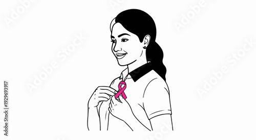 Woman proudly displays pink ribbon, symbolizing support for health awareness