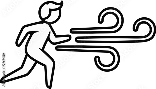 Silhouette of person running against strong wind