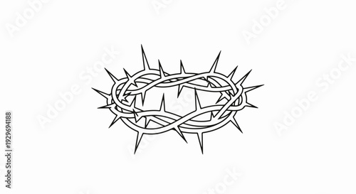 A stark black and white line drawing of a thorny crown