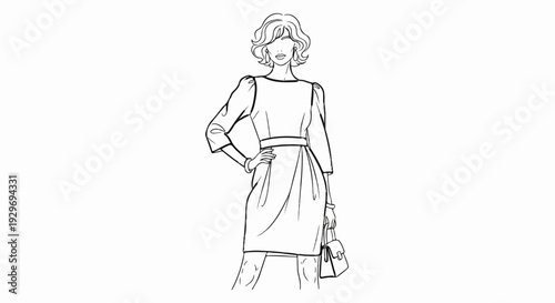 Fashionable woman in elegant dress with accessories, posing confidently