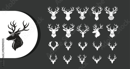 Collection of elegant deer head logos in various styles