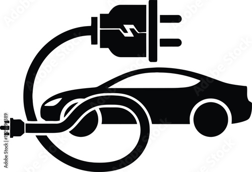 Electric car charging with a plug and cable illustration .