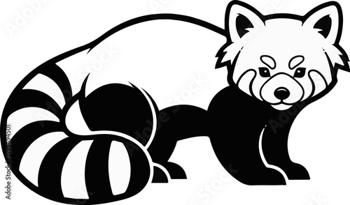 Cartoon red panda with bushy tail and striped pattern