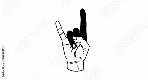 Hand gesture of rock and roll or "horns" sign, black and white illustration