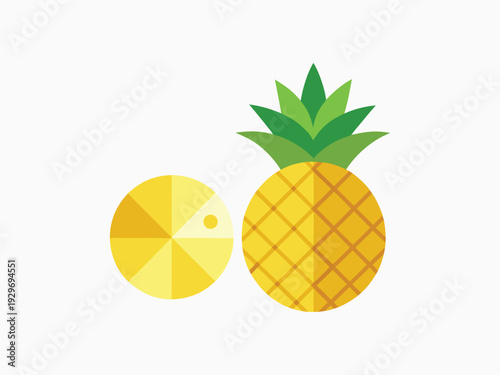 Pineapple and pineapple slice vector icons