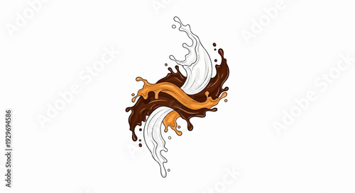 Swirling splashes of chocolate, caramel, and cream intertwine dramatically