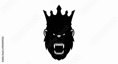 Menacing gorilla wearing a regal crown, bared teeth, and intense eyes