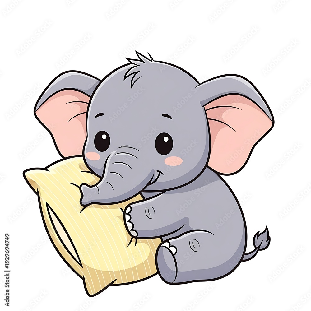 Obraz premium Cute cartoon elephant with pillow.