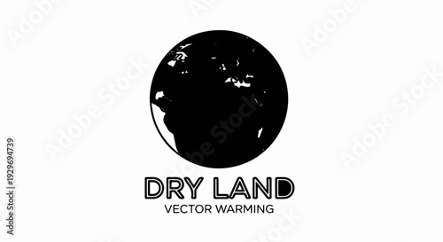 Stylized black and white graphic of earth with drought text below