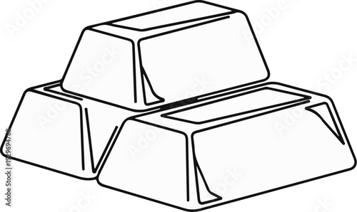 Stack of three metallic ingots in a simple line drawing illustration