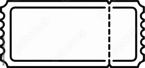 A simple, line-art depiction of an uncolored ticket with a perforated tear-off section