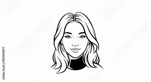 Stylized portrait of a young woman with wavy hair and striking eyes