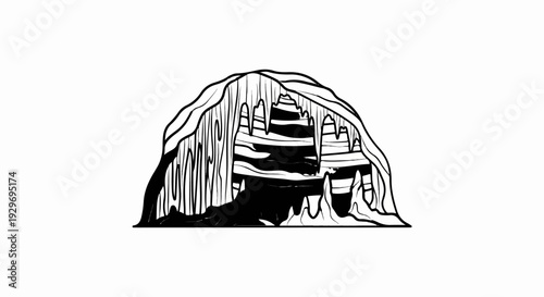 Artistic depiction of a cave with stalactites, stalagmites, and rough walls