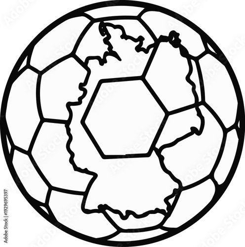 A black and white outline of a soccer ball with a map of Germany integrated into its design