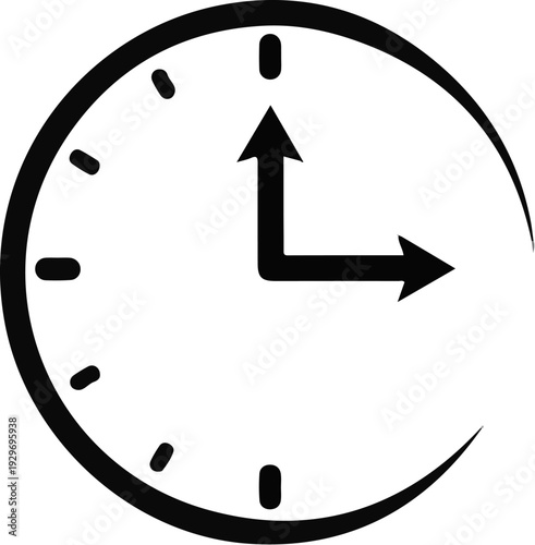 Black and white clock face with abstract sweeping seconds hand
