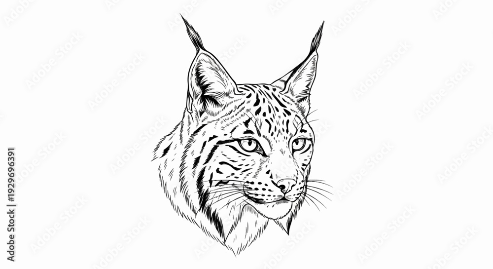 Fototapeta premium Detailed sketch of a lynx's face with piercing eyes and distinctive ear tufts