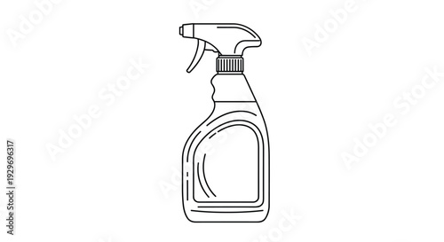 Line art illustration of a plastic spray bottle for cleaning products or hair care, isolated on a white background for coloring.