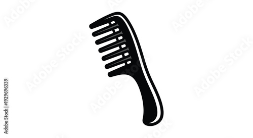 Black hair comb icon with thick teeth and a simple handle, isolated on a white background as a vector symbol for grooming.